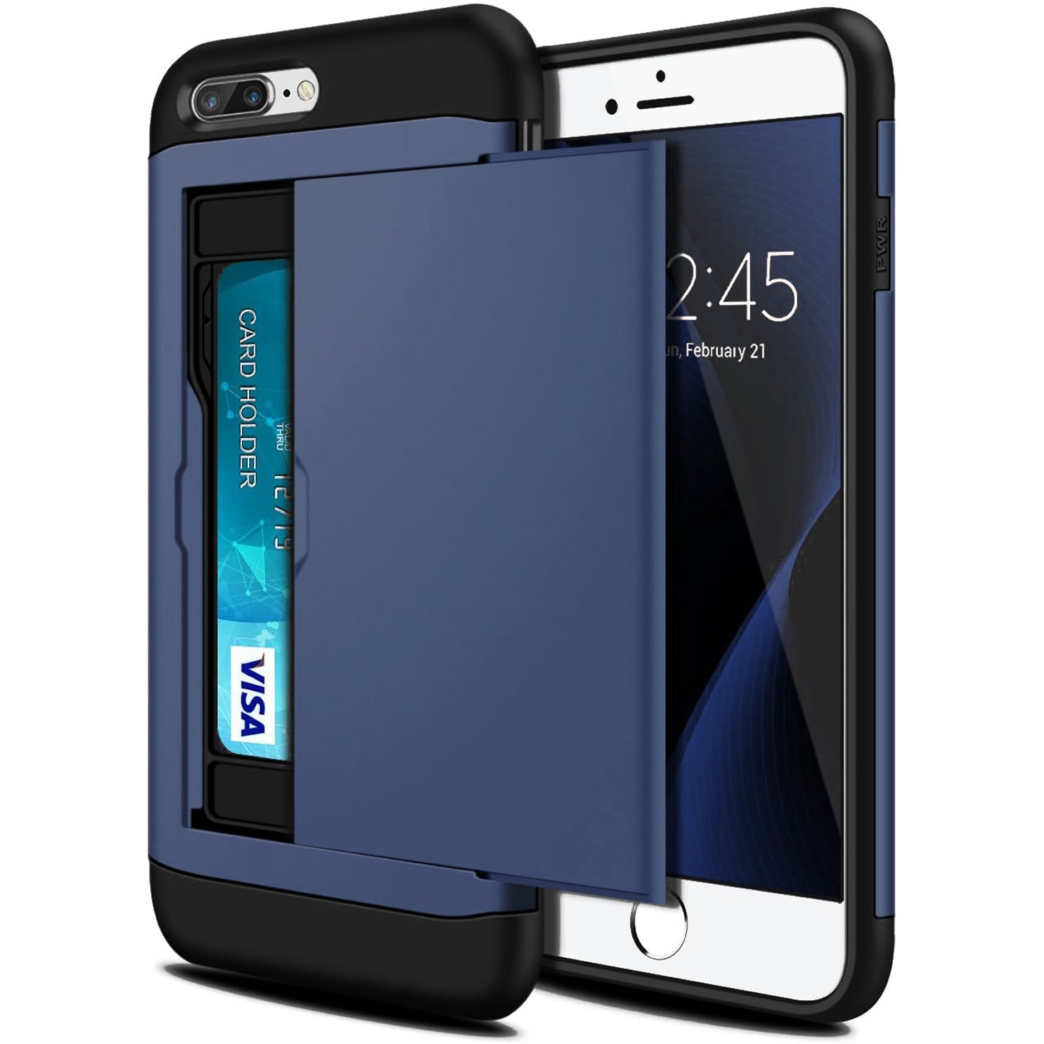 iPhone 7 Plus Shockproof Wallet Case Card Cover BLUE