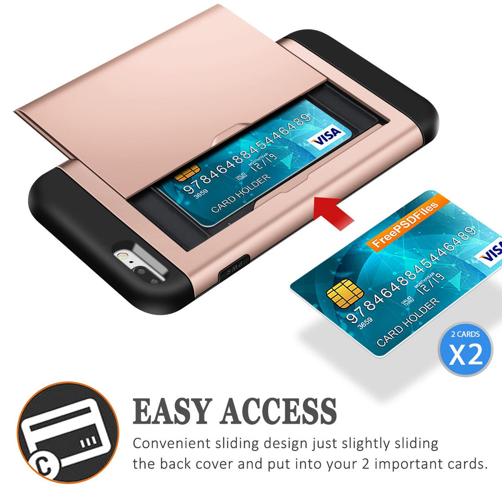 iPhone 7 Plus Shockproof Wallet Case Card Cover PINK
