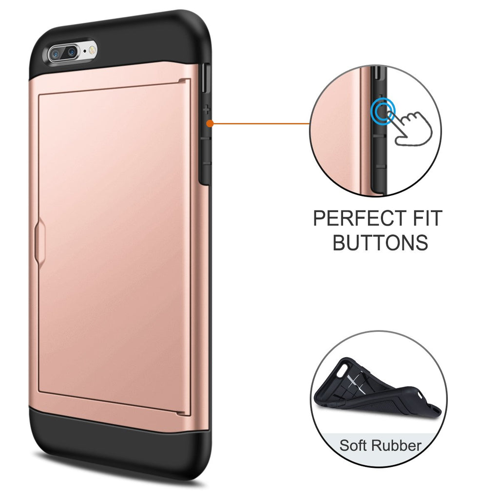 iPhone 7 Plus Shockproof Wallet Case Card Cover PINK