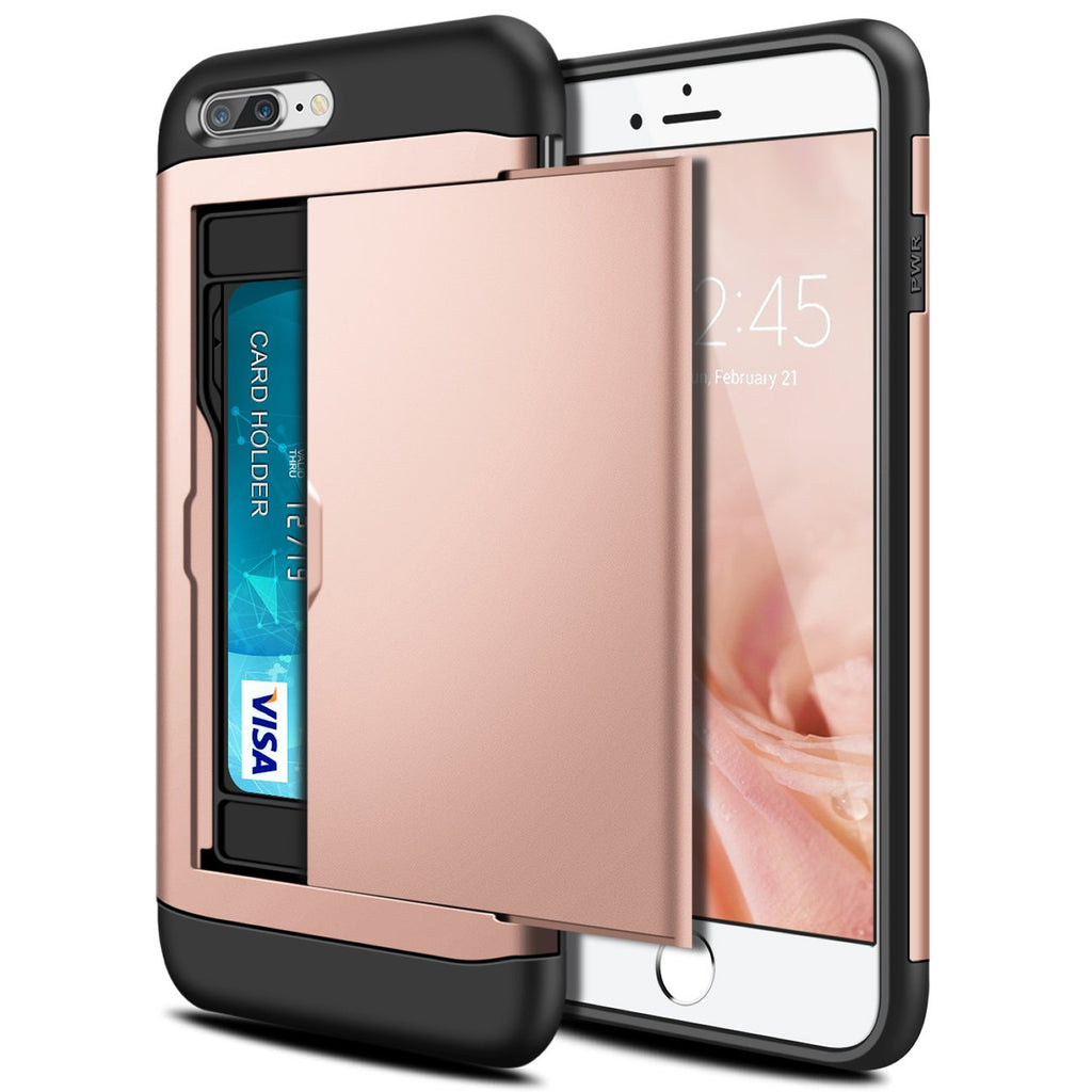 iPhone 7 Plus Shockproof Wallet Case Card Cover PINK