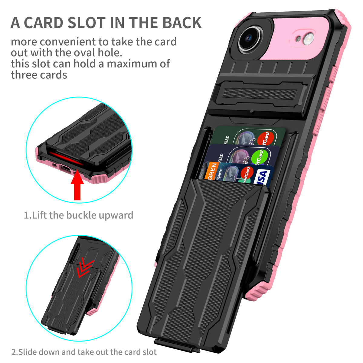 iPhone Air Heavy Duty Kickstand Case Shockproof Card Holder PINK