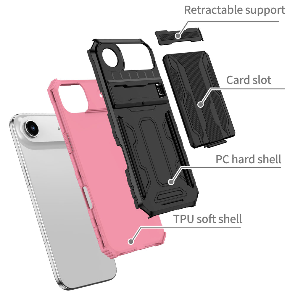 iPhone Air Heavy Duty Kickstand Case Shockproof Card Holder PINK