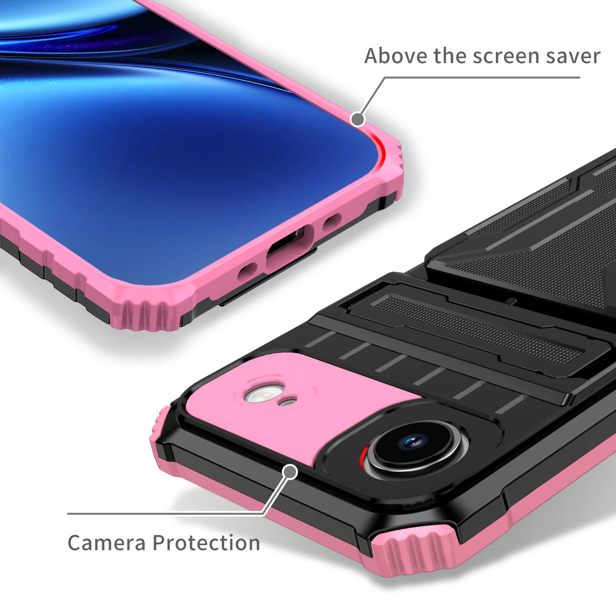 iPhone Air Heavy Duty Kickstand Case Shockproof Card Holder PINK
