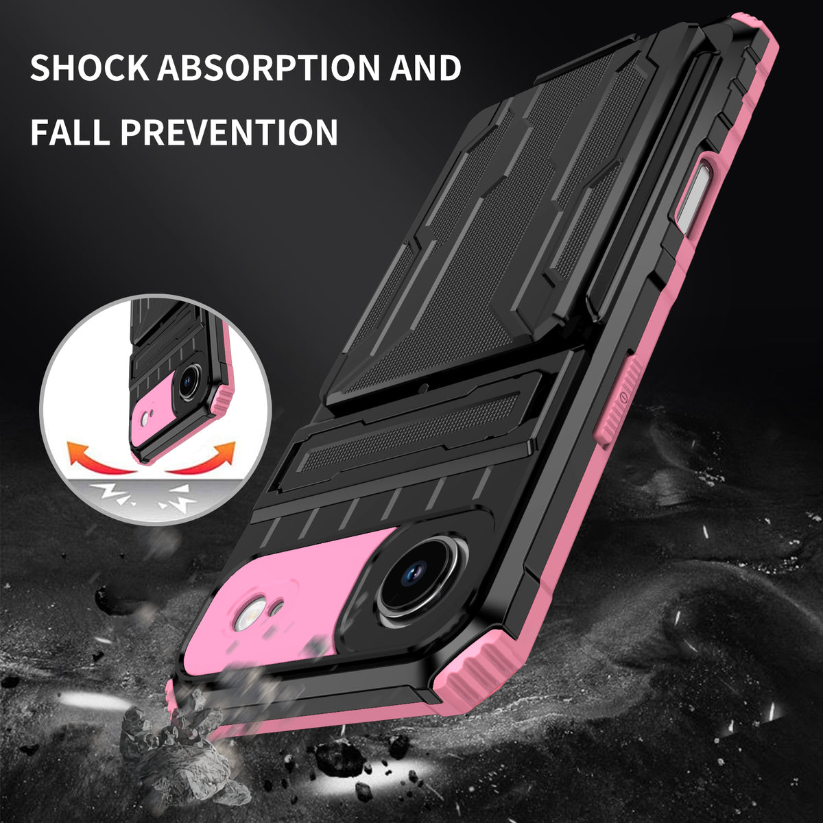 iPhone Air Heavy Duty Kickstand Case Shockproof Card Holder PINK