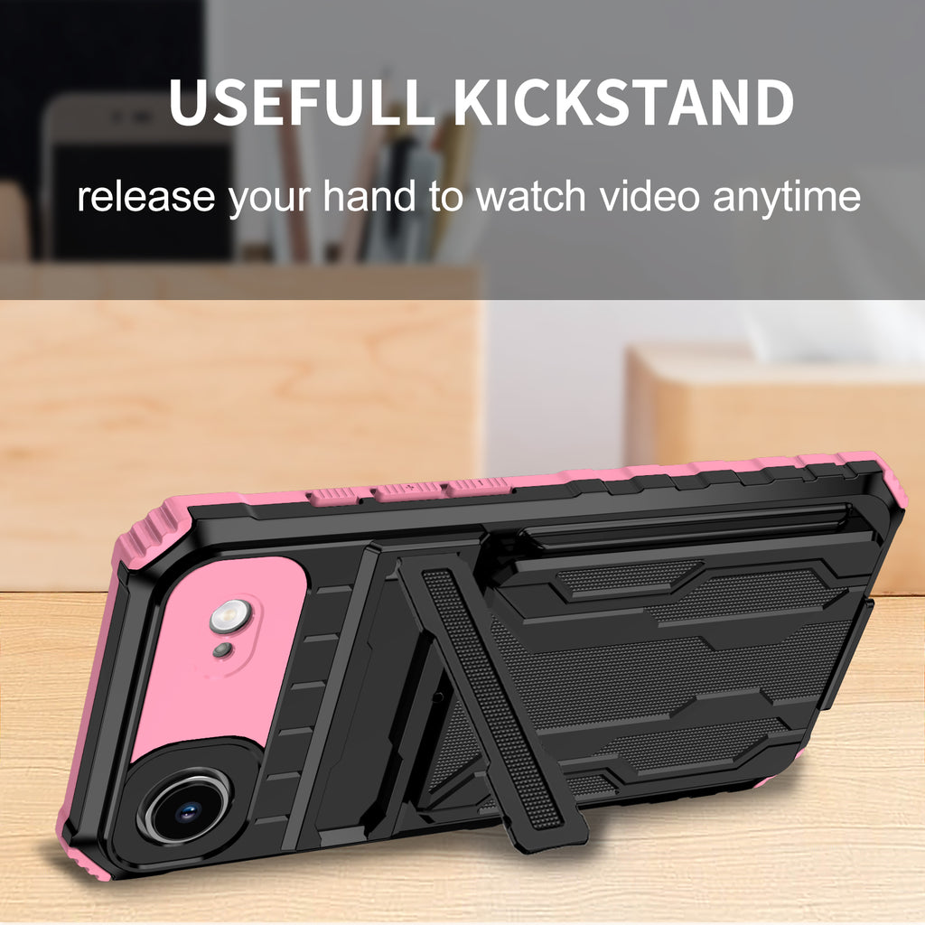 iPhone Air Heavy Duty Kickstand Case Shockproof Card Holder PINK