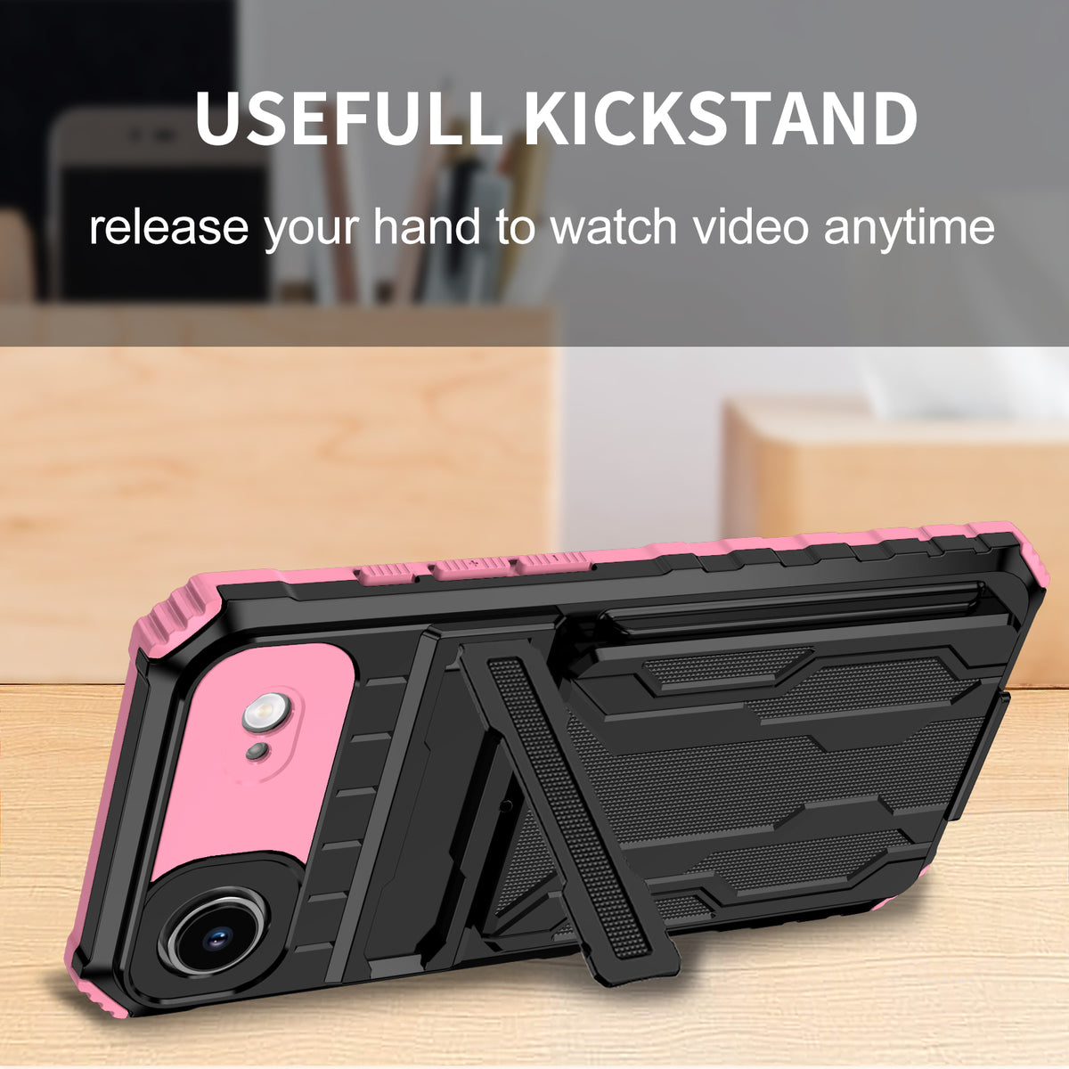 iPhone Air Heavy Duty Kickstand Case Shockproof Card Holder PINK