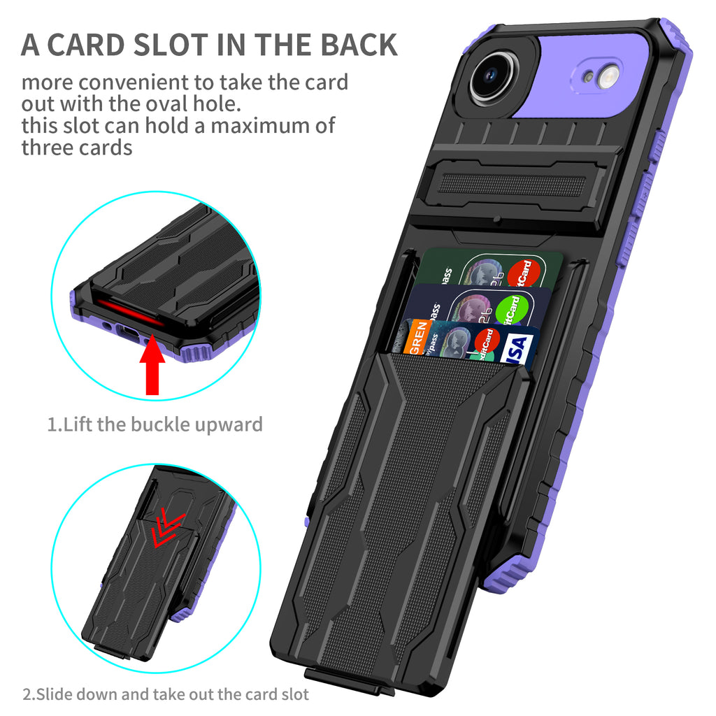iPhone Air Heavy Duty Kickstand Case Shockproof Card Holder PURPLE