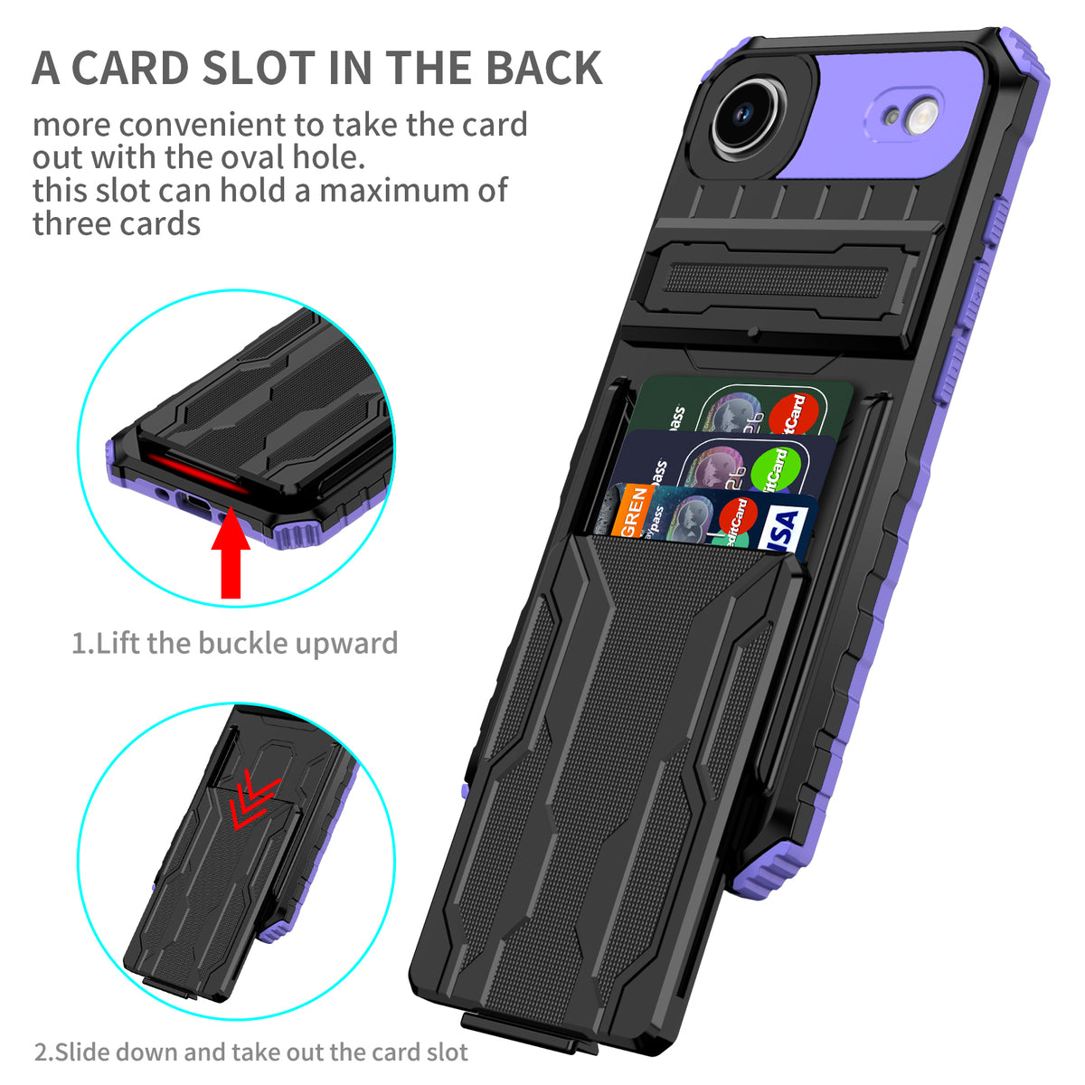 iPhone Air Heavy Duty Kickstand Case Shockproof Card Holder PURPLE