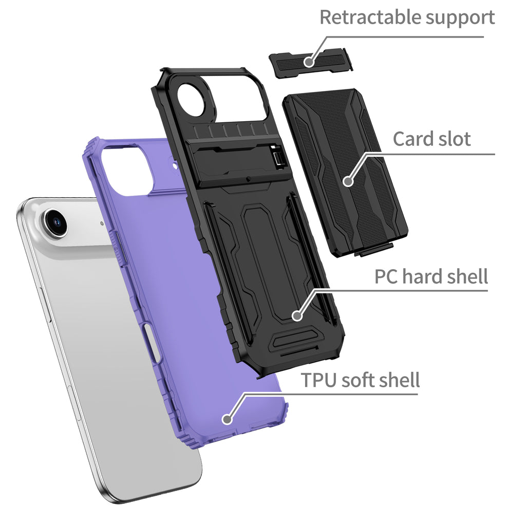 iPhone Air Heavy Duty Kickstand Case Shockproof Card Holder PURPLE