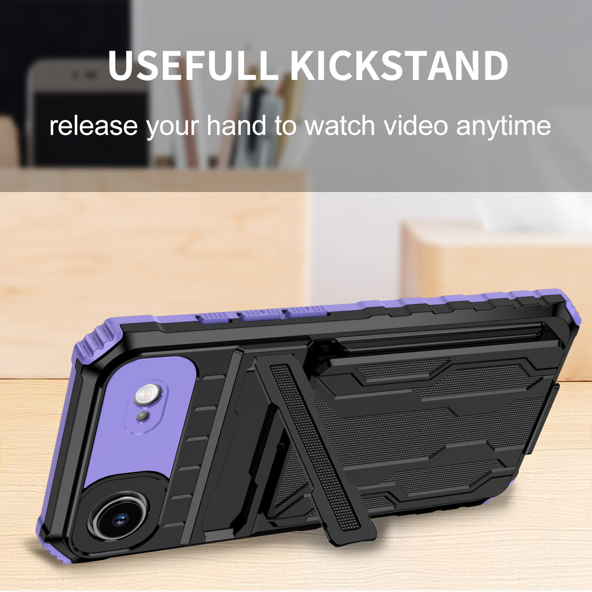 iPhone Air Heavy Duty Kickstand Case Shockproof Card Holder PURPLE