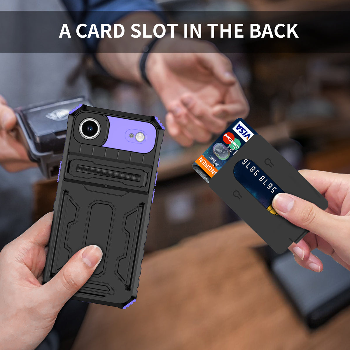 iPhone Air Heavy Duty Kickstand Case Shockproof Card Holder PURPLE