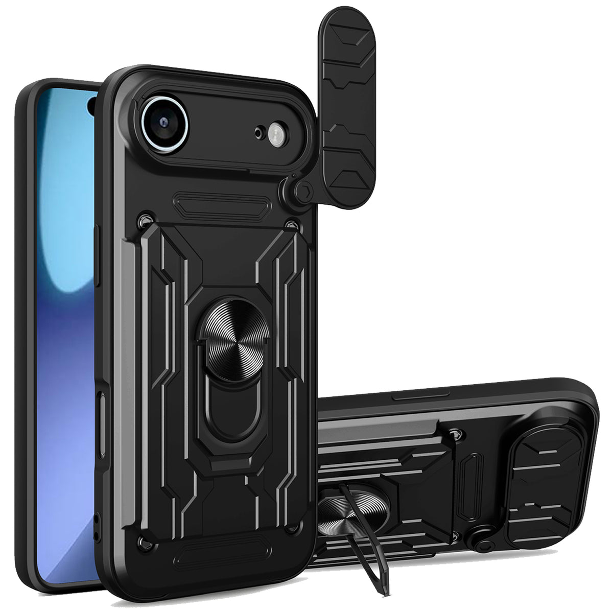 iPhone Air Rugged Shockproof Case Kickstand Card Cover BLACK