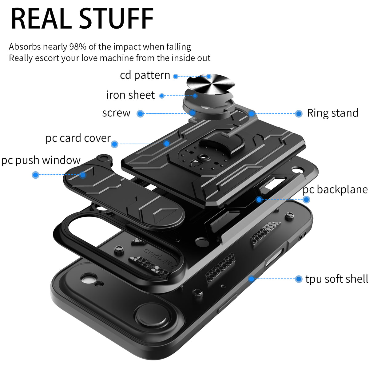 iPhone Air Rugged Shockproof Case Kickstand Card Cover BLACK