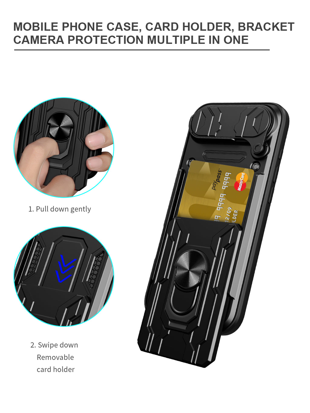 iPhone Air Rugged Shockproof Case Kickstand Card Cover BLACK