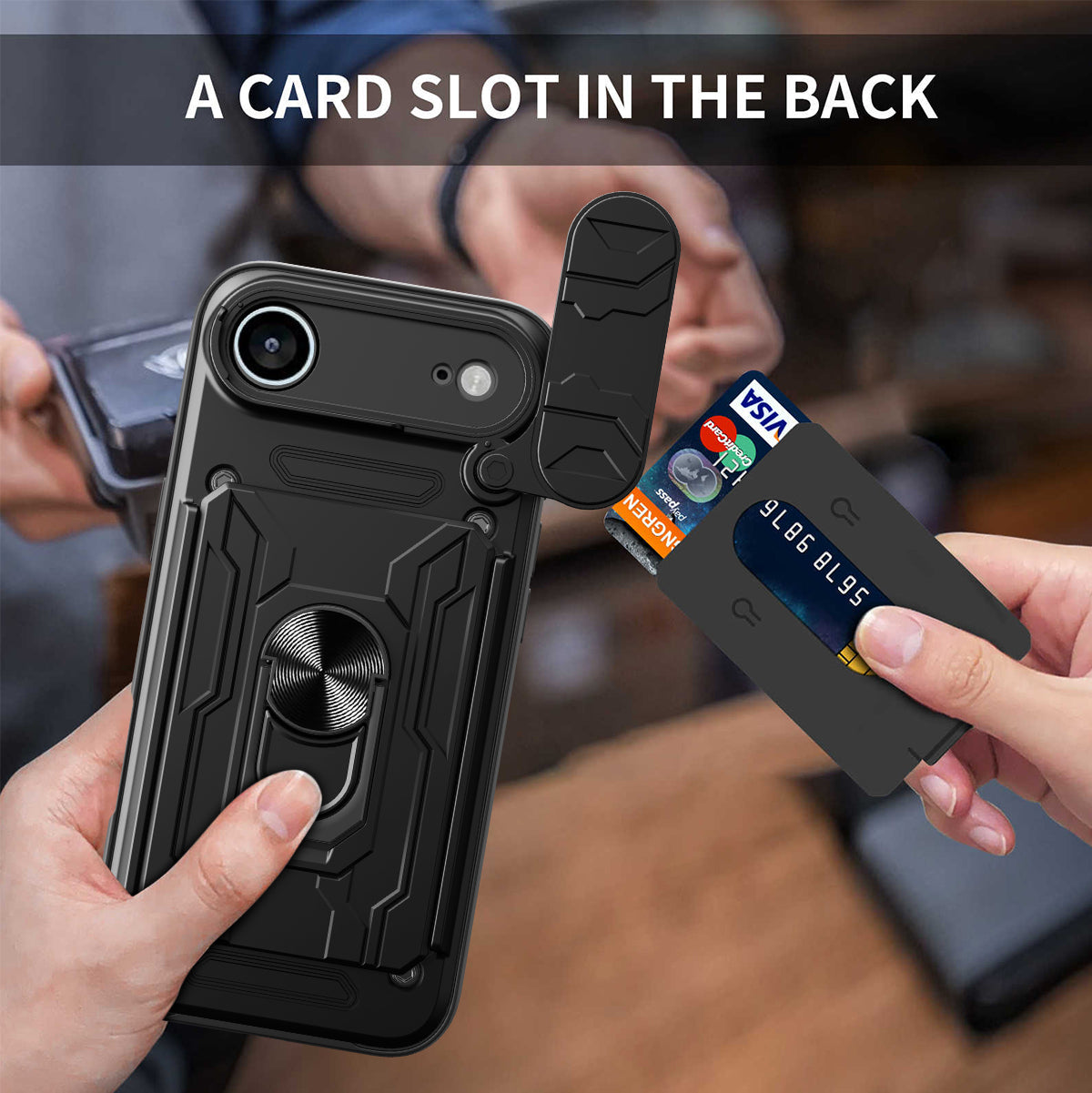 iPhone Air Rugged Shockproof Case Kickstand Card Cover BLACK