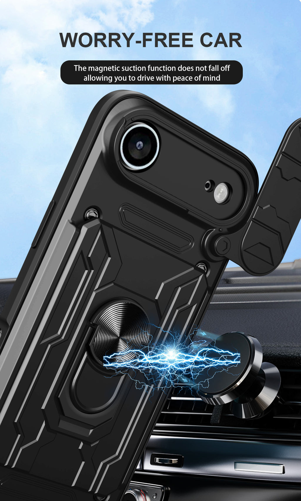 iPhone Air Rugged Shockproof Case Kickstand Card Cover BLACK