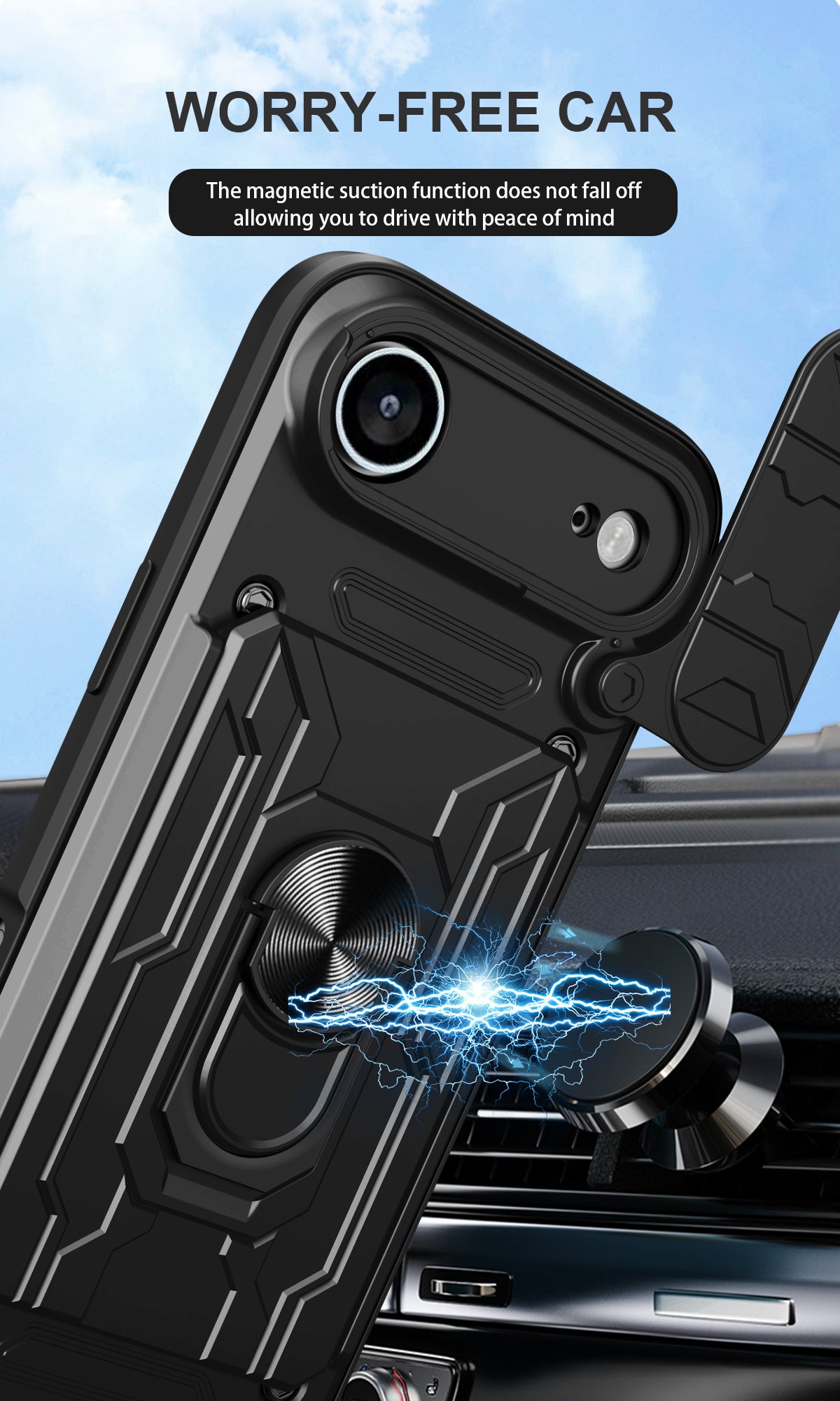 iPhone Air Rugged Shockproof Case Kickstand Card Cover BLACK
