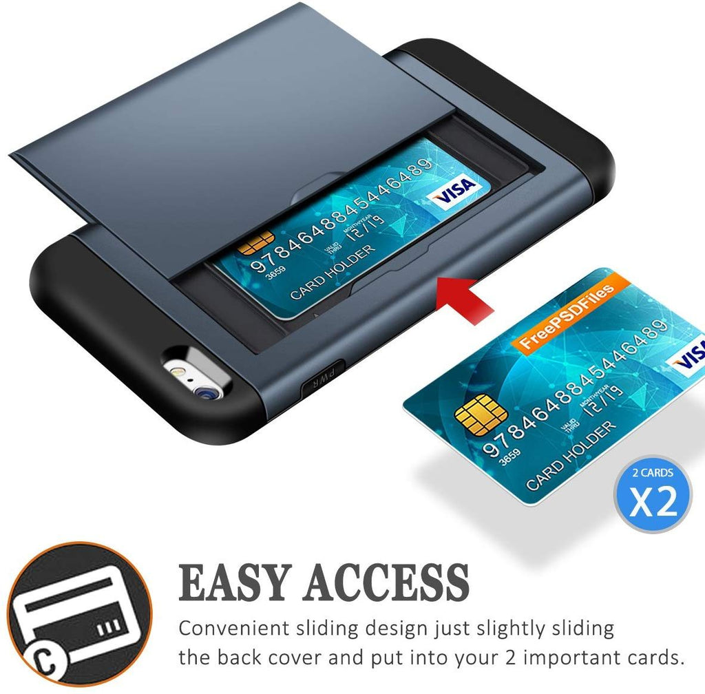 iPhone 8 Shockproof Wallet Case Card Cover BLUE
