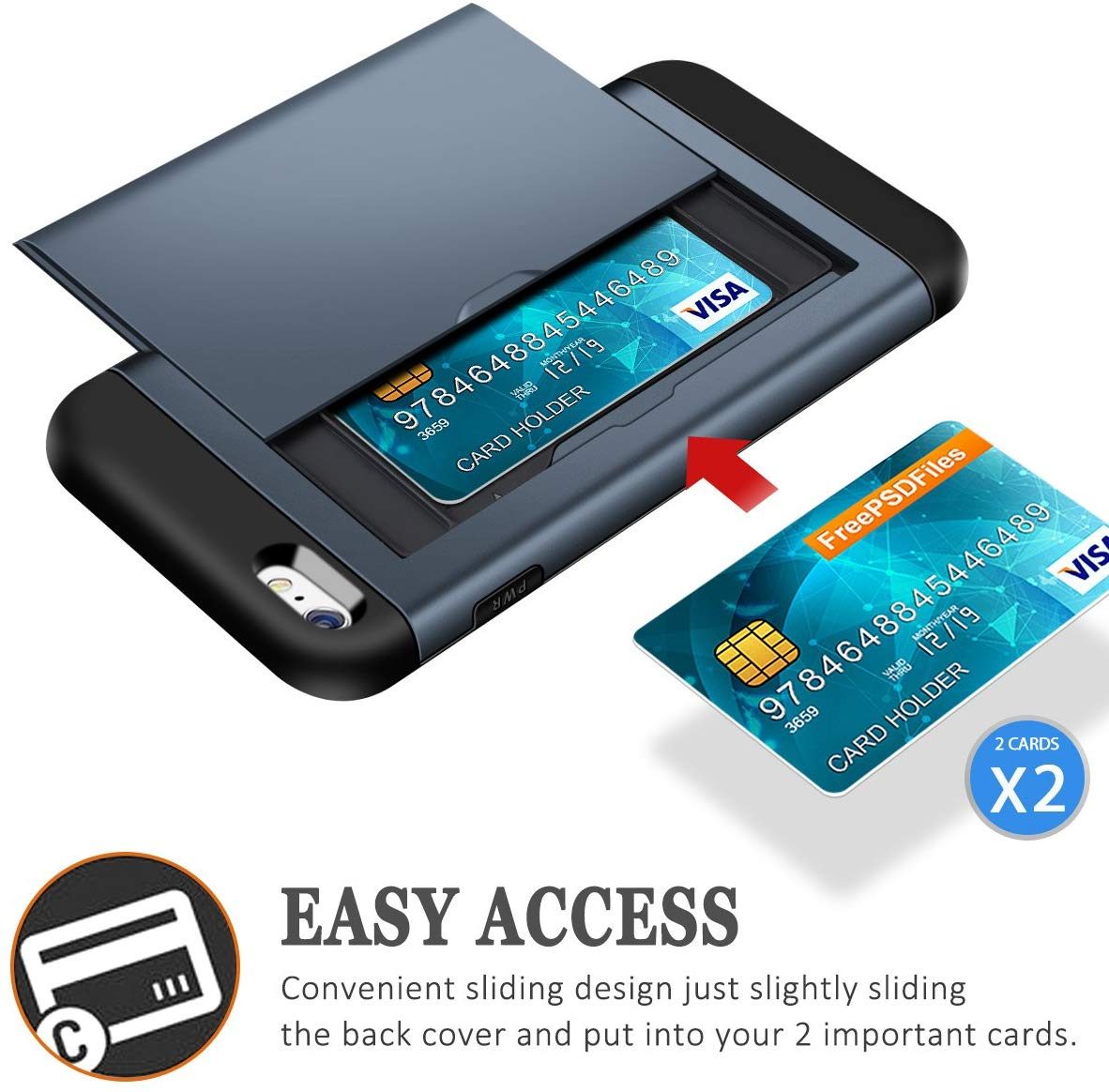 iPhone 8 Shockproof Wallet Case Card Cover BLUE