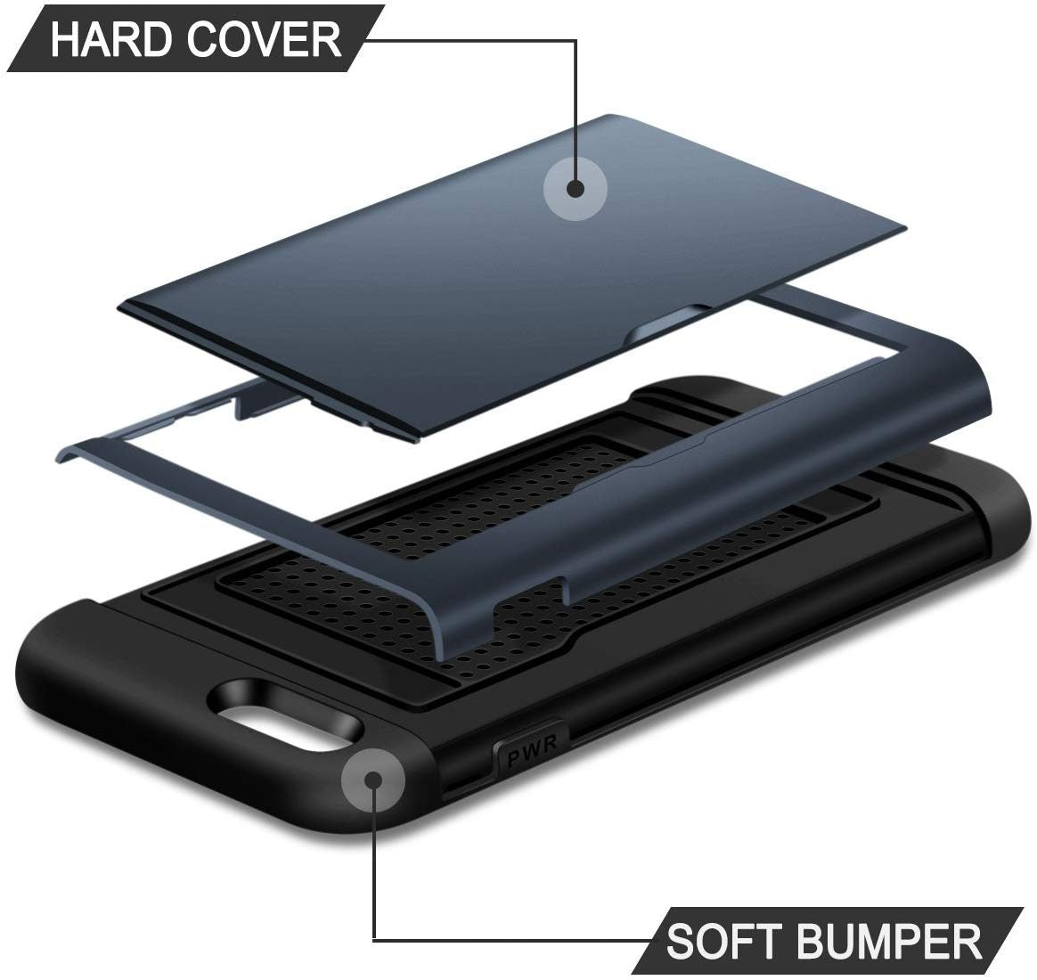iPhone 8 Shockproof Wallet Case Card Cover BLUE