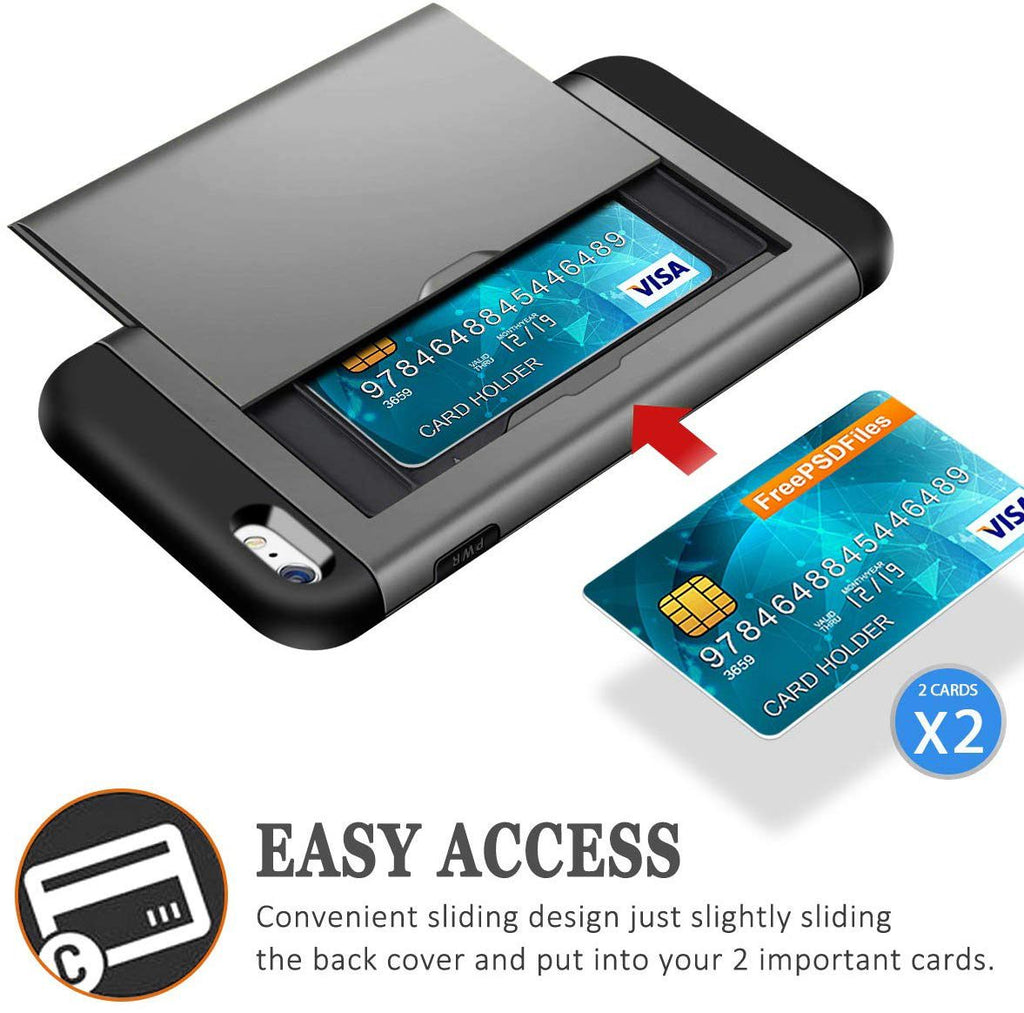 iPhone 8 Shockproof Wallet Case Card Cover GREY