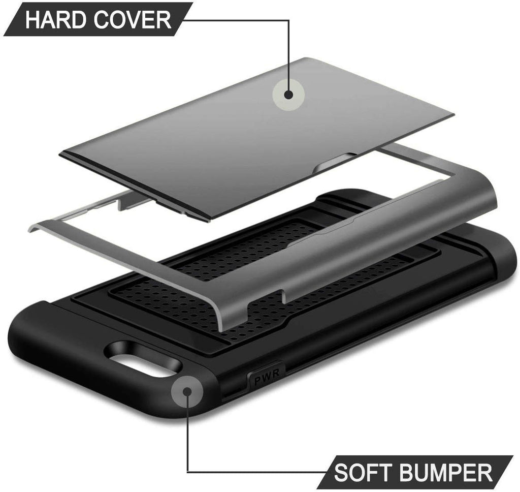 iPhone 8 Shockproof Wallet Case Card Cover GREY