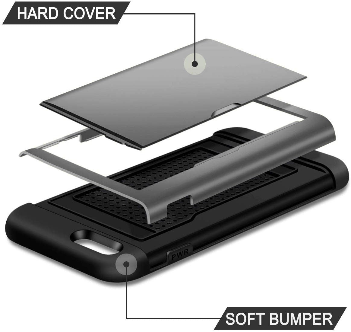 iPhone 8 Shockproof Wallet Case Card Cover GREY