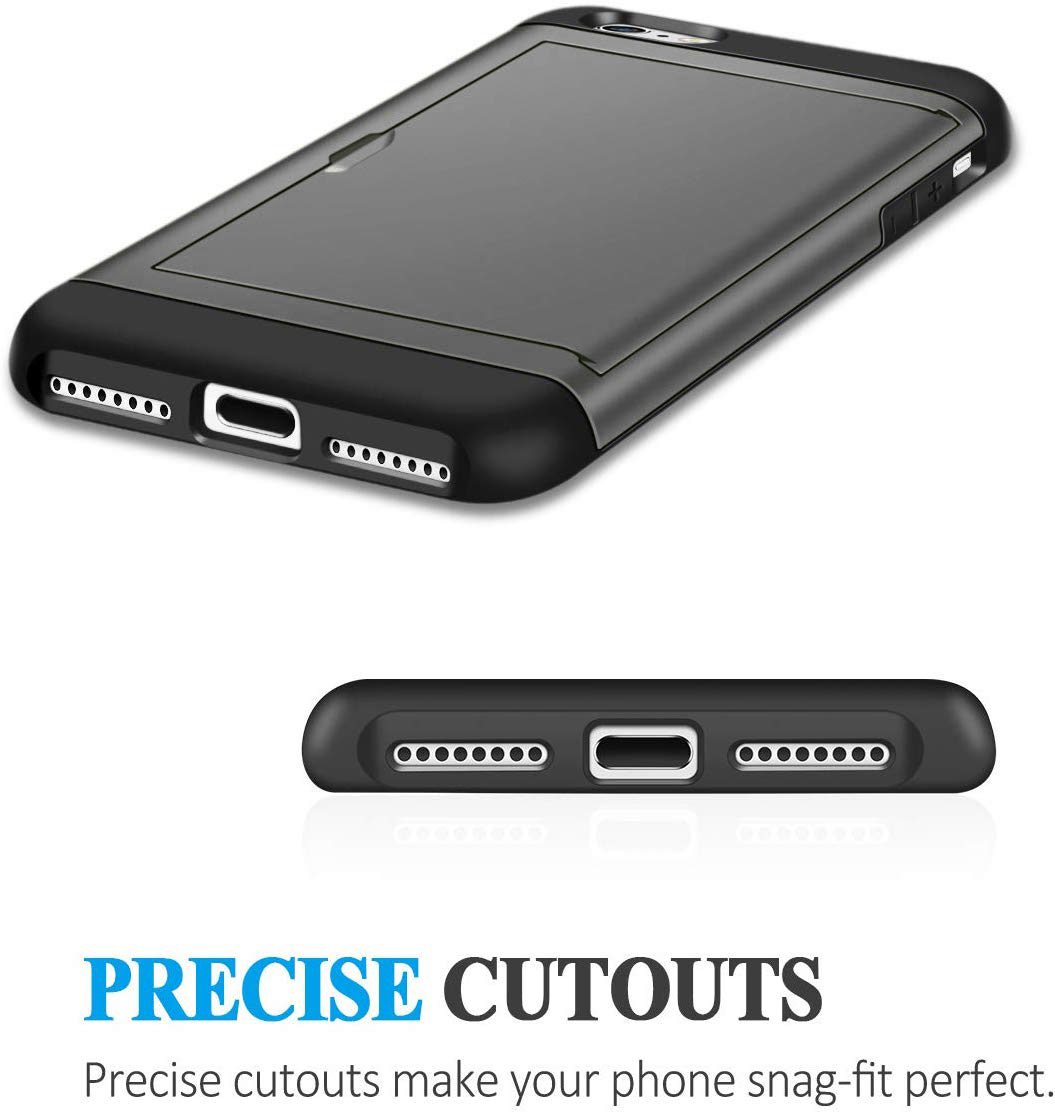 iPhone 8 Shockproof Wallet Case Card Cover GREY