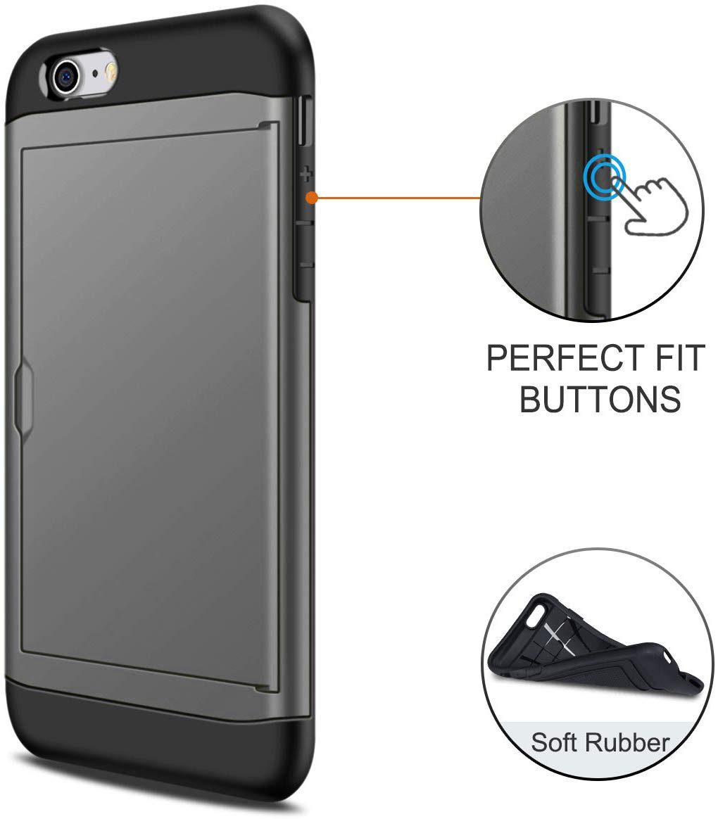 iPhone 8 Shockproof Wallet Case Card Cover GREY