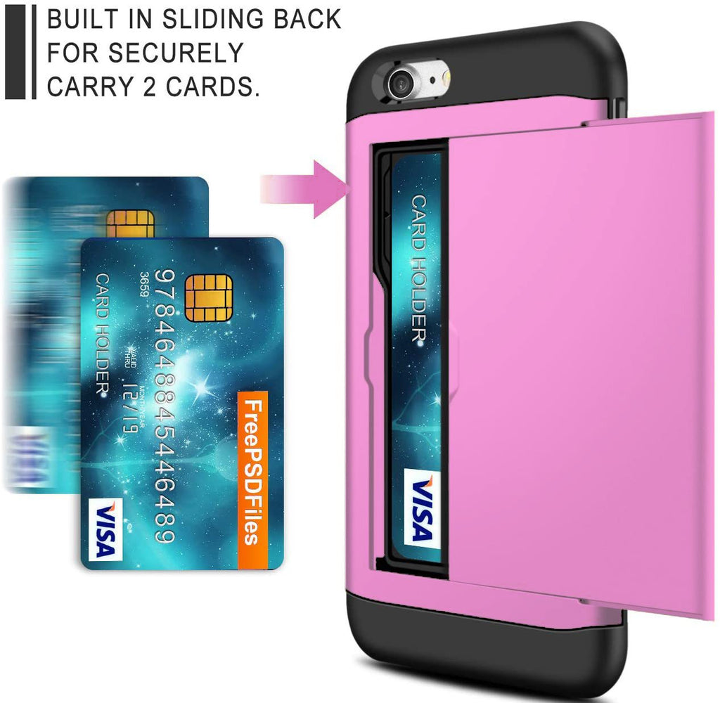 iPhone 8 Shockproof Wallet Case Card Cover HOT PINK