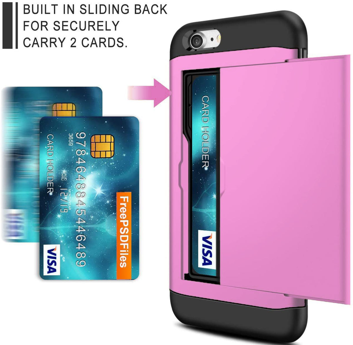 iPhone 8 Shockproof Wallet Case Card Cover HOT PINK