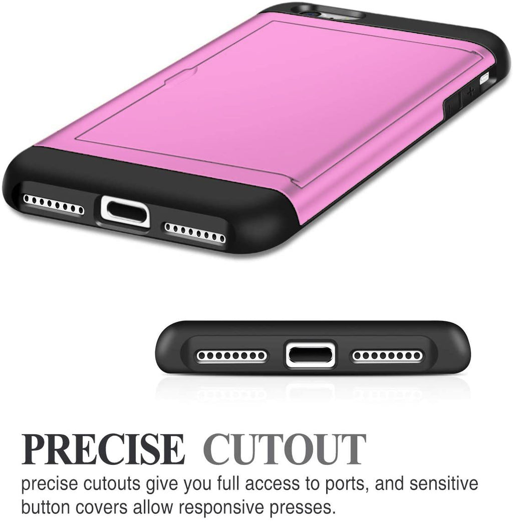 iPhone 8 Shockproof Wallet Case Card Cover HOT PINK