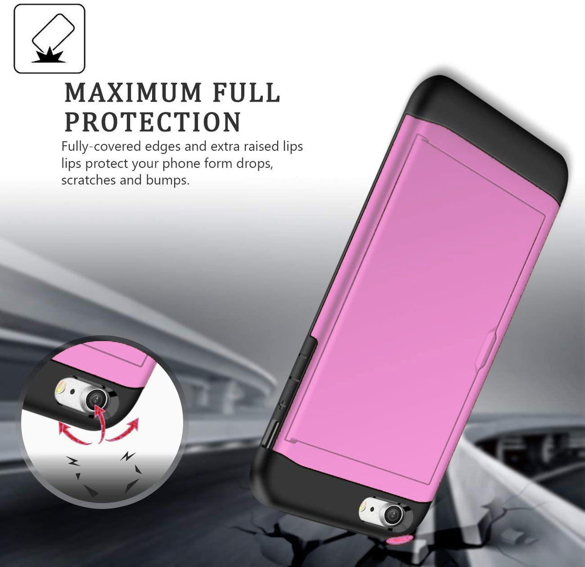 iPhone 8 Shockproof Wallet Case Card Cover HOT PINK