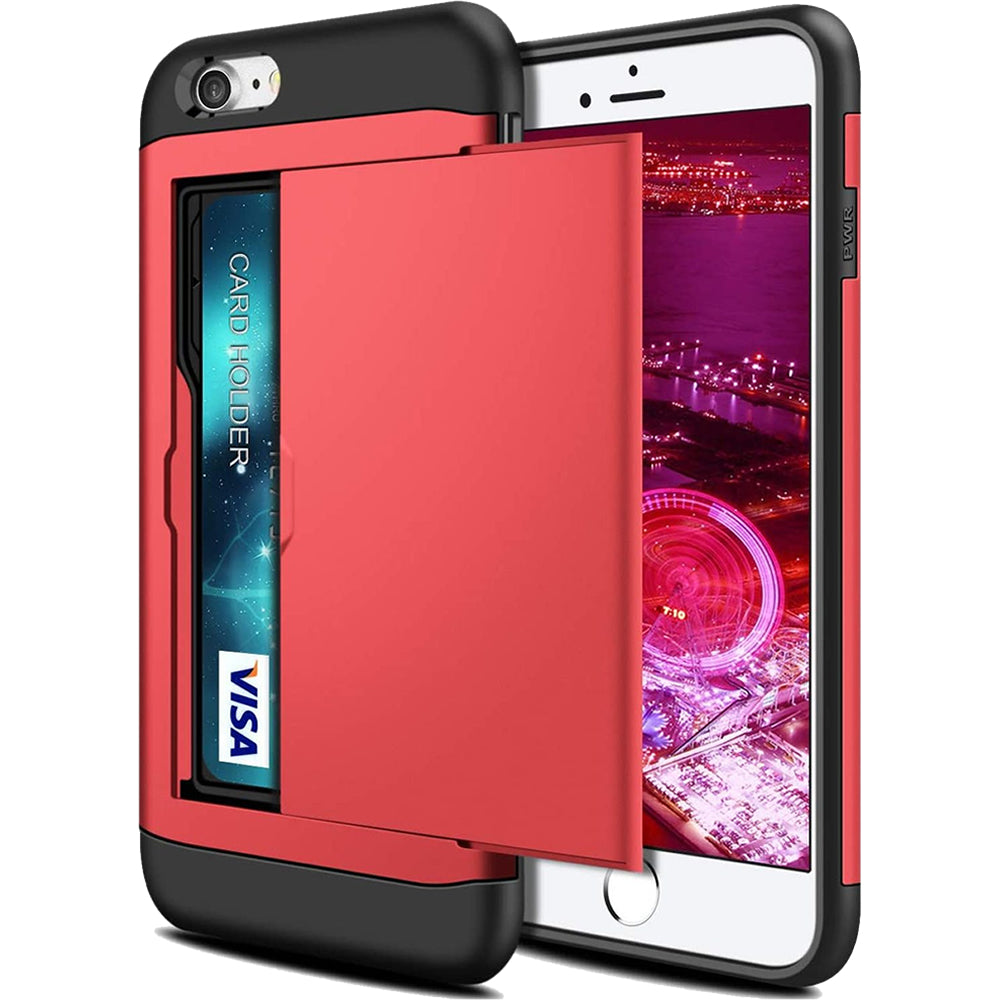 iPhone SE Shockproof Wallet Case Card Cover RED