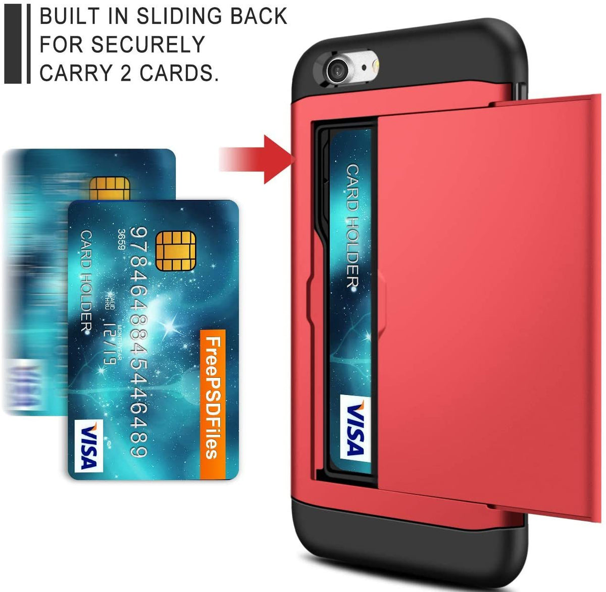 iPhone SE Shockproof Wallet Case Card Cover RED
