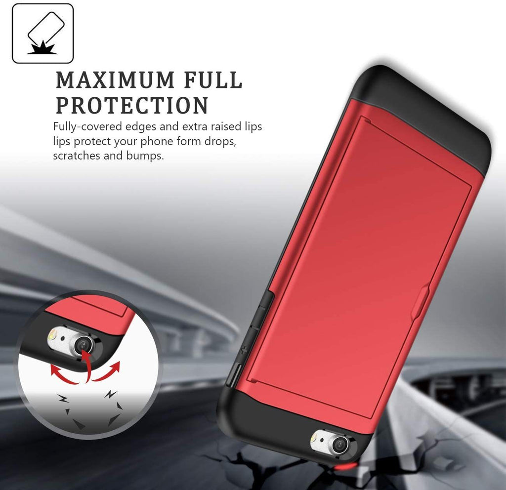 iPhone SE Shockproof Wallet Case Card Cover RED