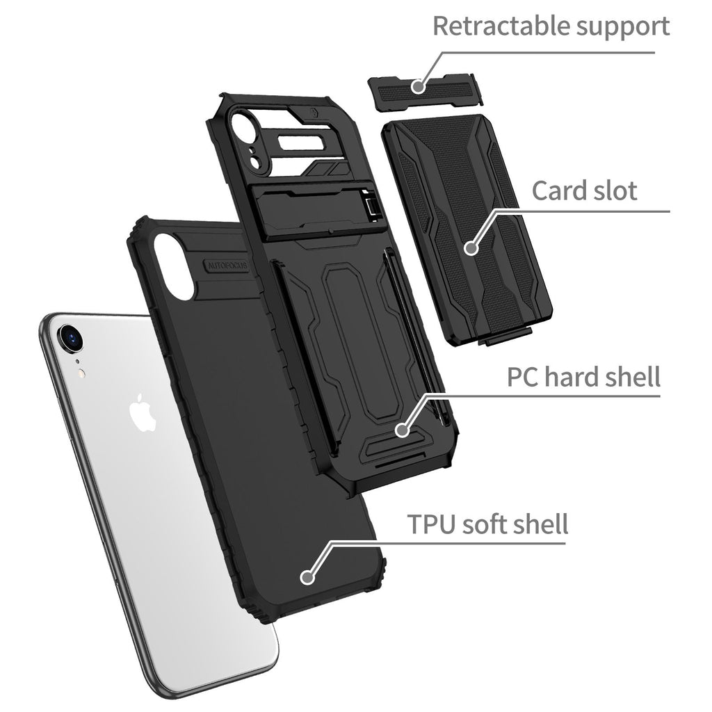 iPhone XR Heavy Duty Kickstand Case Shockproof Card Holder BLACK