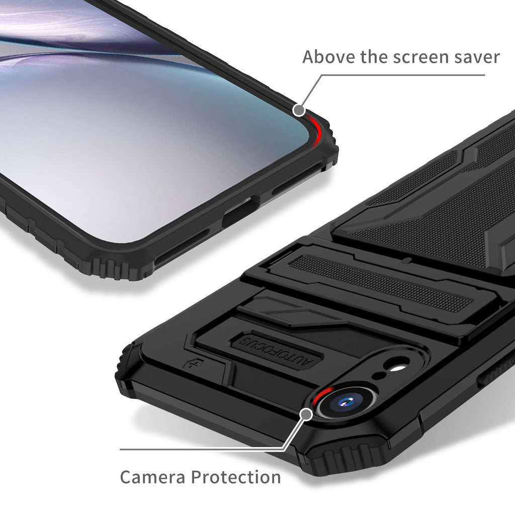 iPhone XR Heavy Duty Kickstand Case Shockproof Card Holder BLACK
