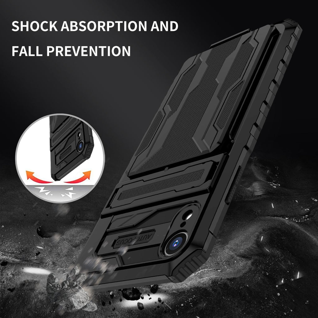iPhone XR Heavy Duty Kickstand Case Shockproof Card Holder BLACK