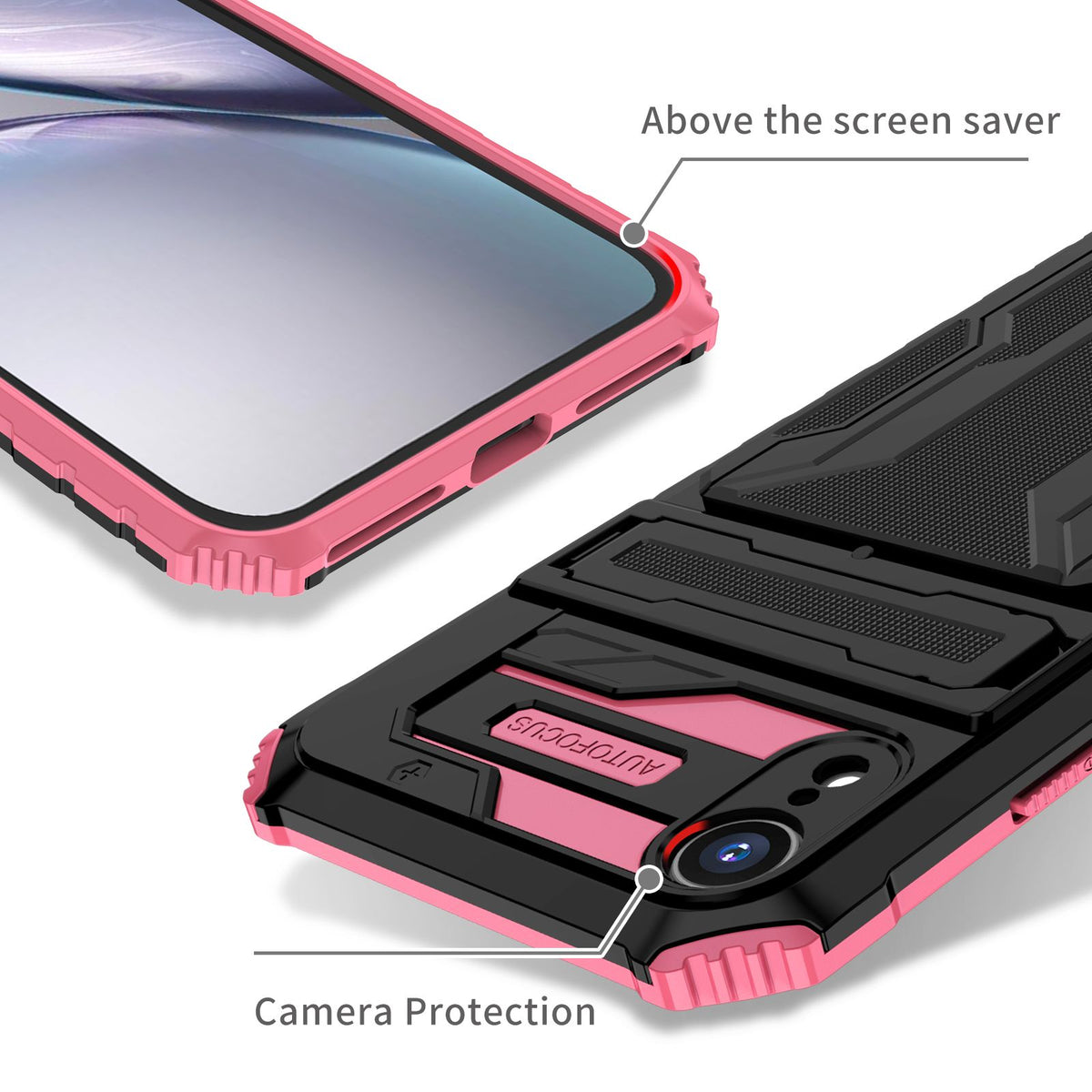 iPhone XR Heavy Duty Kickstand Case Shockproof Card Holder PINK