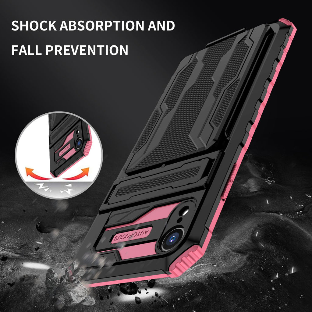 iPhone XR Heavy Duty Kickstand Case Shockproof Card Holder PINK