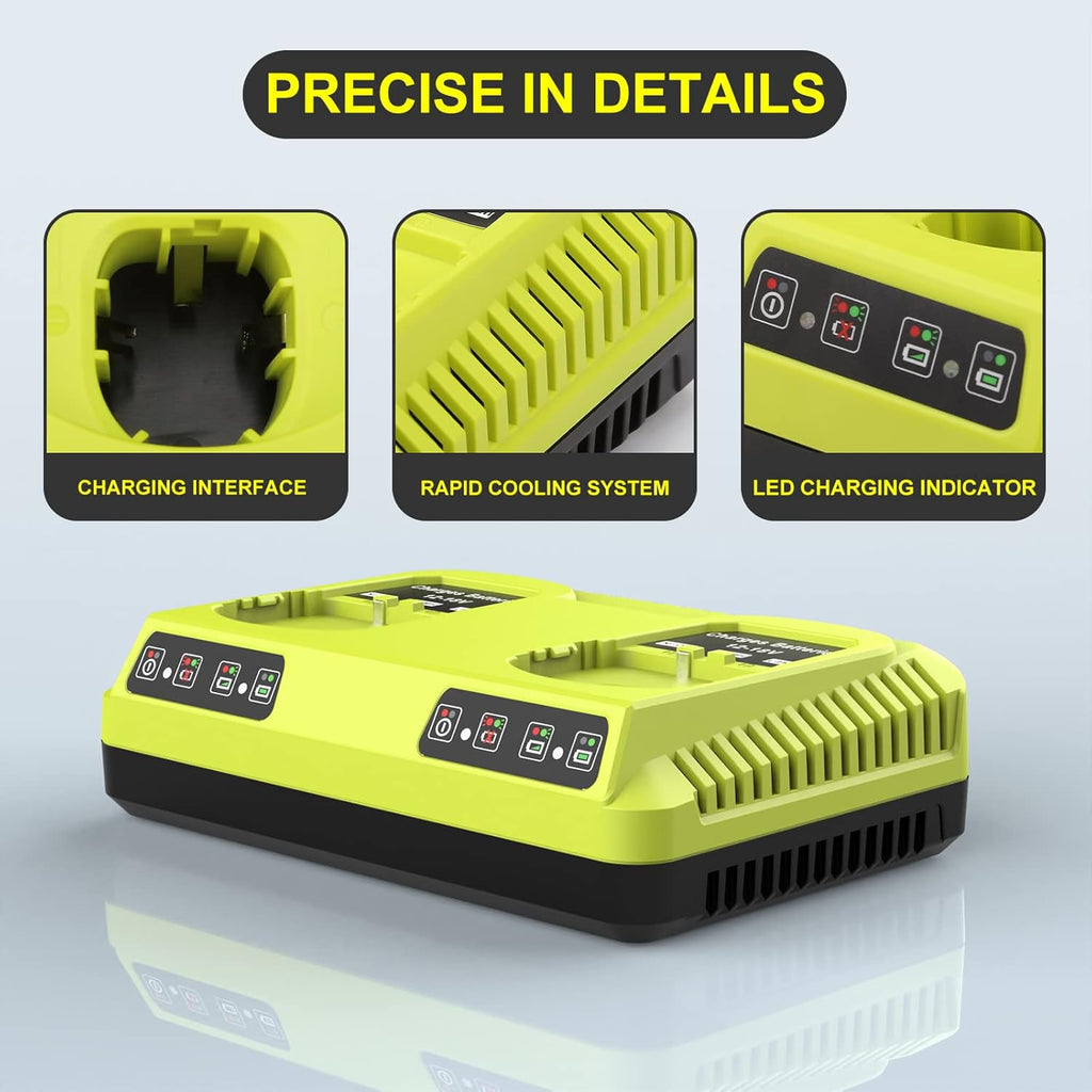 Dual Port Charger for Ryobi 12V-18V ONE+ Battery Compatible Replacement