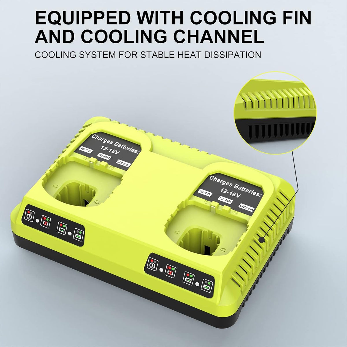 Dual Port Charger for Ryobi 12V-18V ONE+ Battery Compatible Replacement