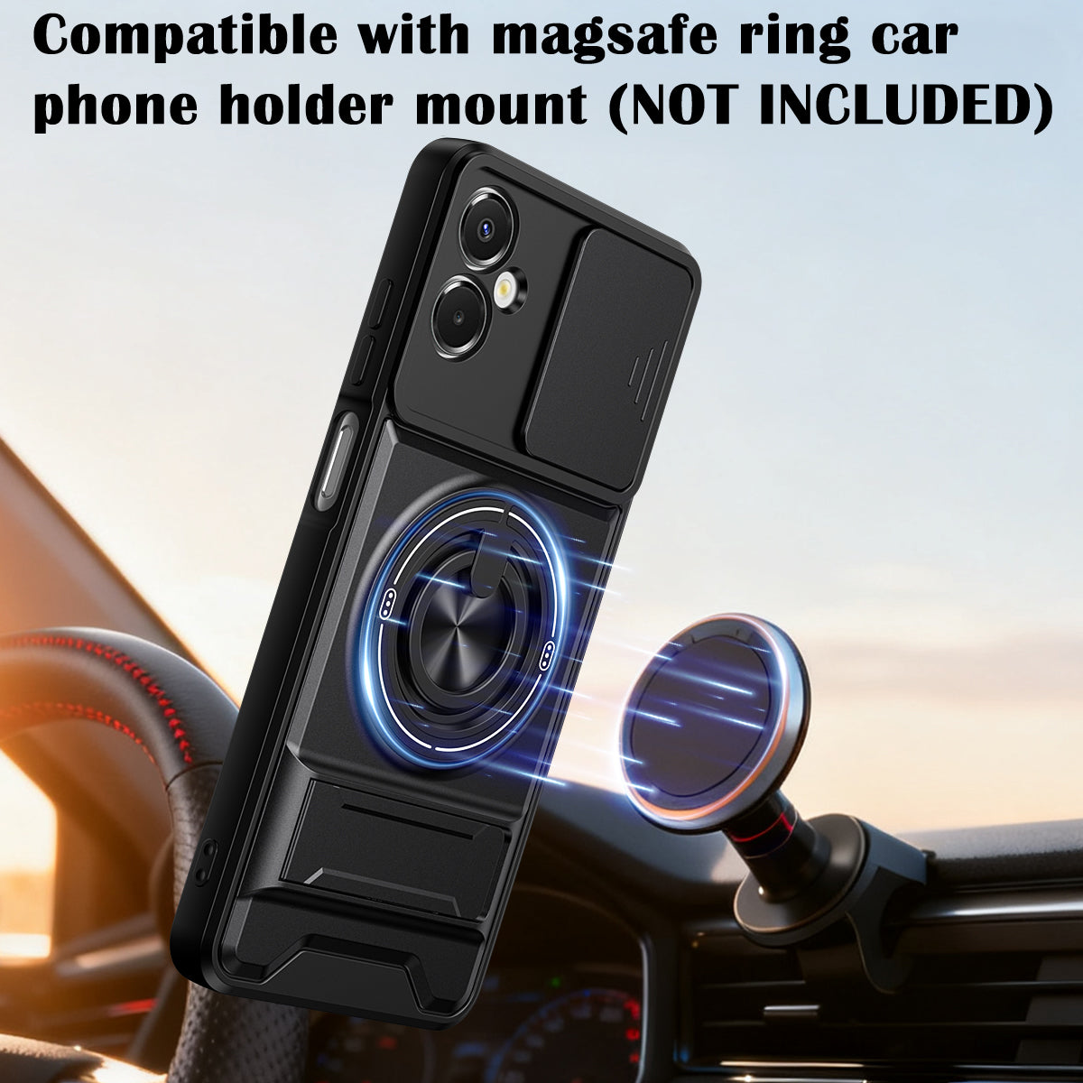 Samsung A06 5G Magnetic Kickstand Case with Camera Slide Cover BLACK