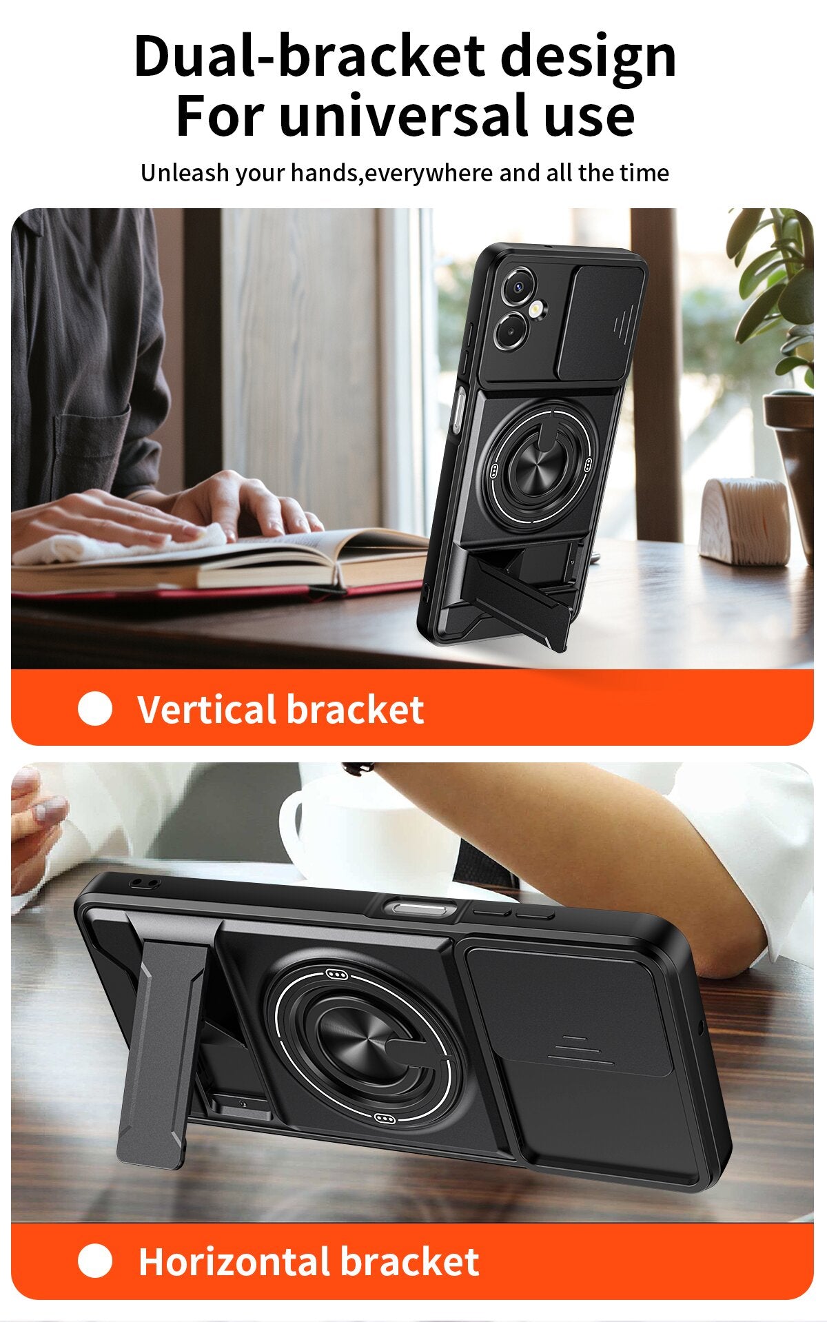 Samsung A06 5G Magnetic Kickstand Case with Camera Slide Cover BLACK