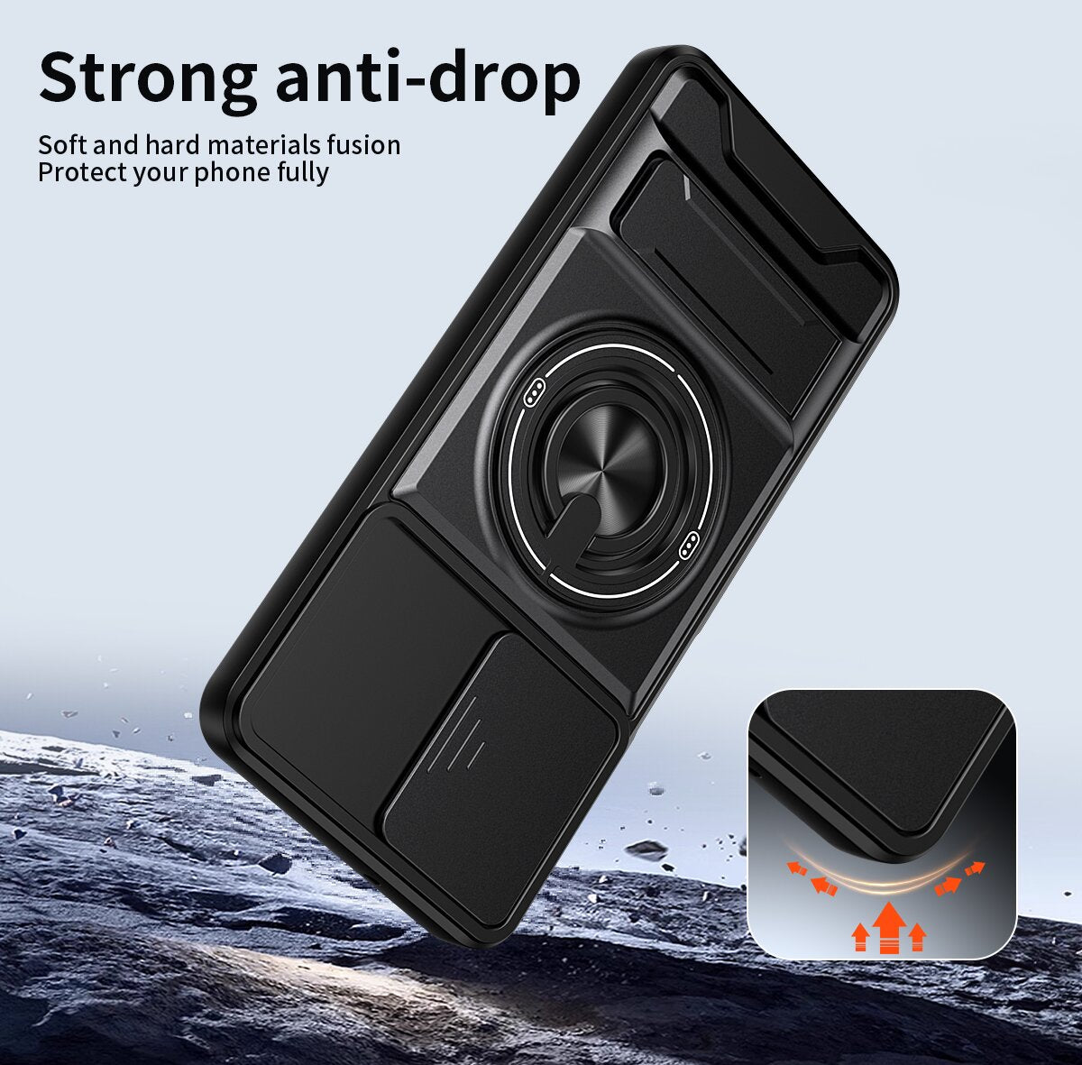 Samsung A06 5G Magnetic Kickstand Case with Camera Slide Cover BLACK