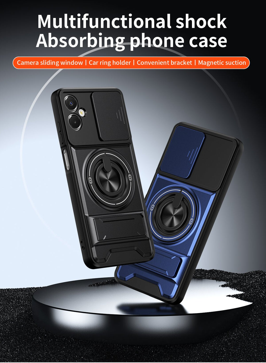 Samsung A06 5G Magnetic Kickstand Case with Camera Slide Cover BLACK