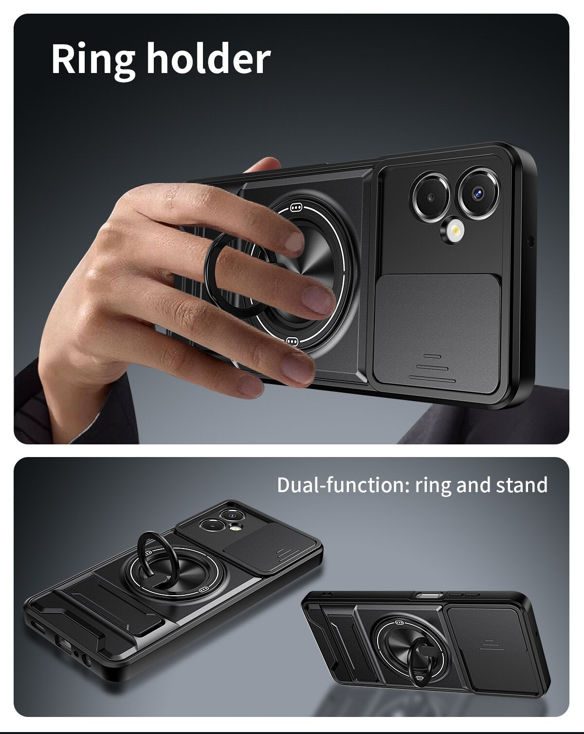 Samsung A06 5G Magnetic Kickstand Case with Camera Slide Cover BLACK