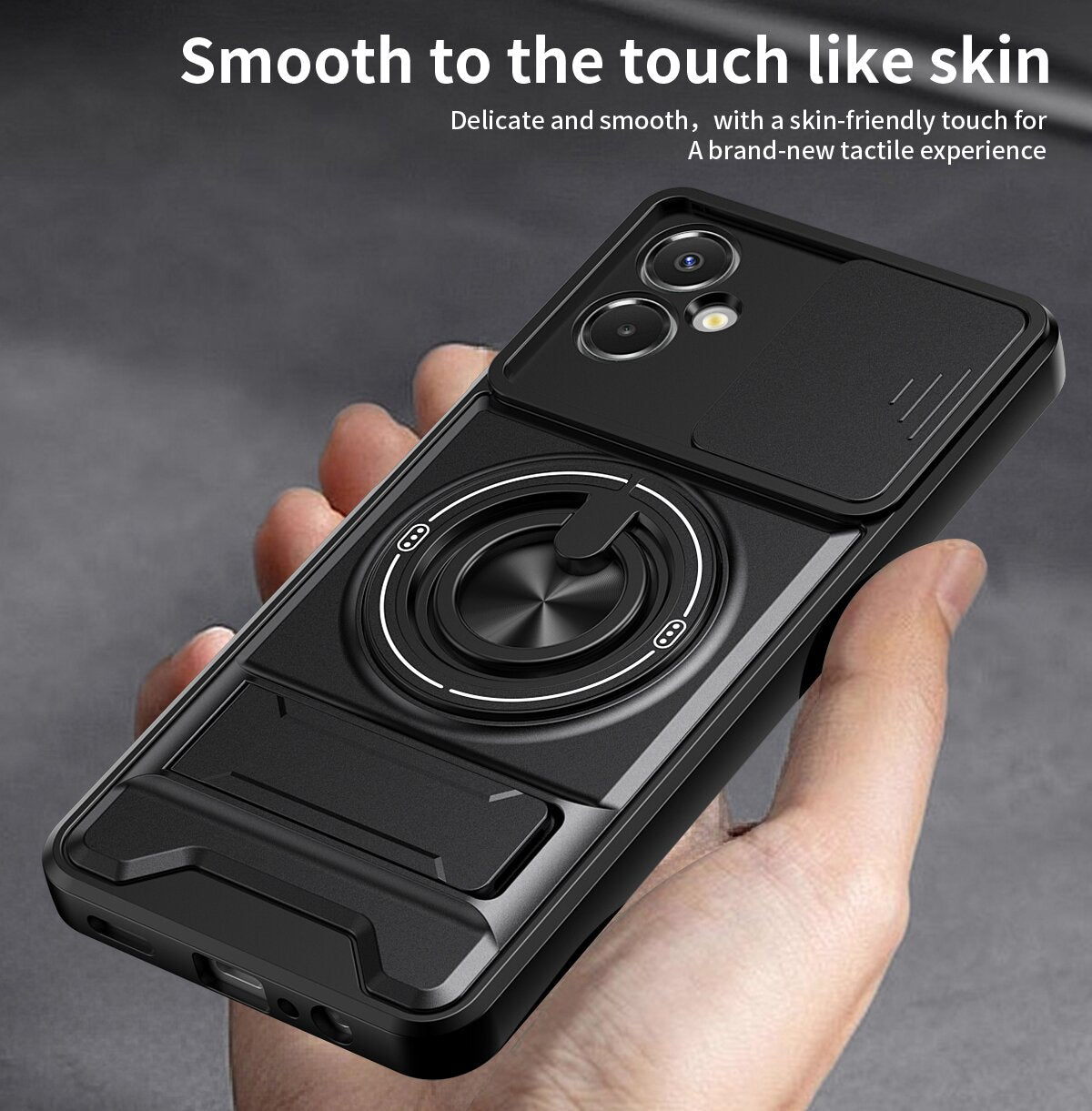 Samsung A06 5G Magnetic Kickstand Case with Camera Slide Cover BLACK
