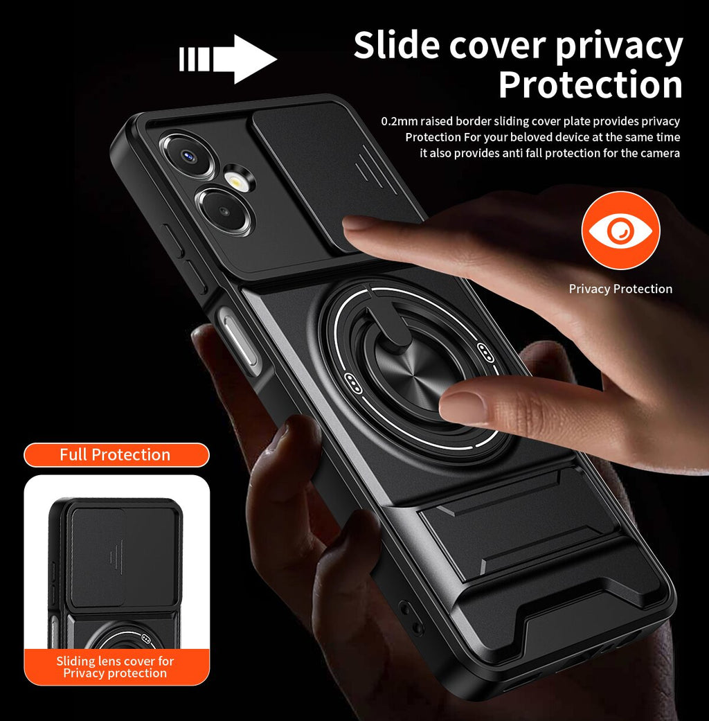 Samsung A06 5G Magnetic Kickstand Case with Camera Slide Cover BLACK